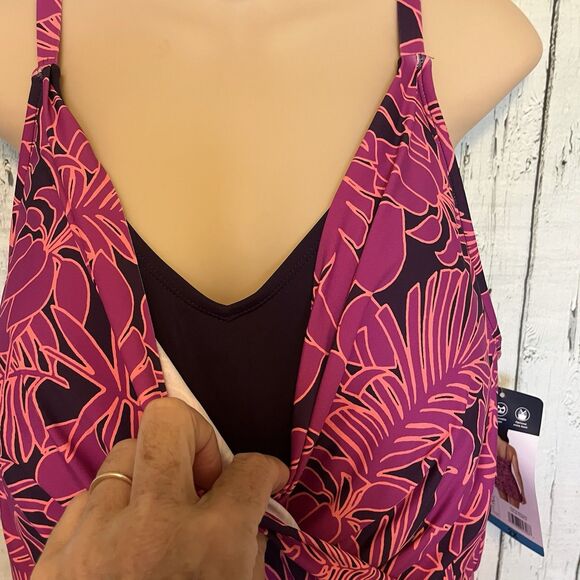 Lands End V-Neck Tulip Wrap Swim Dress Size 2X One Piece Tropical Floral Bra - Picture 3 of 11